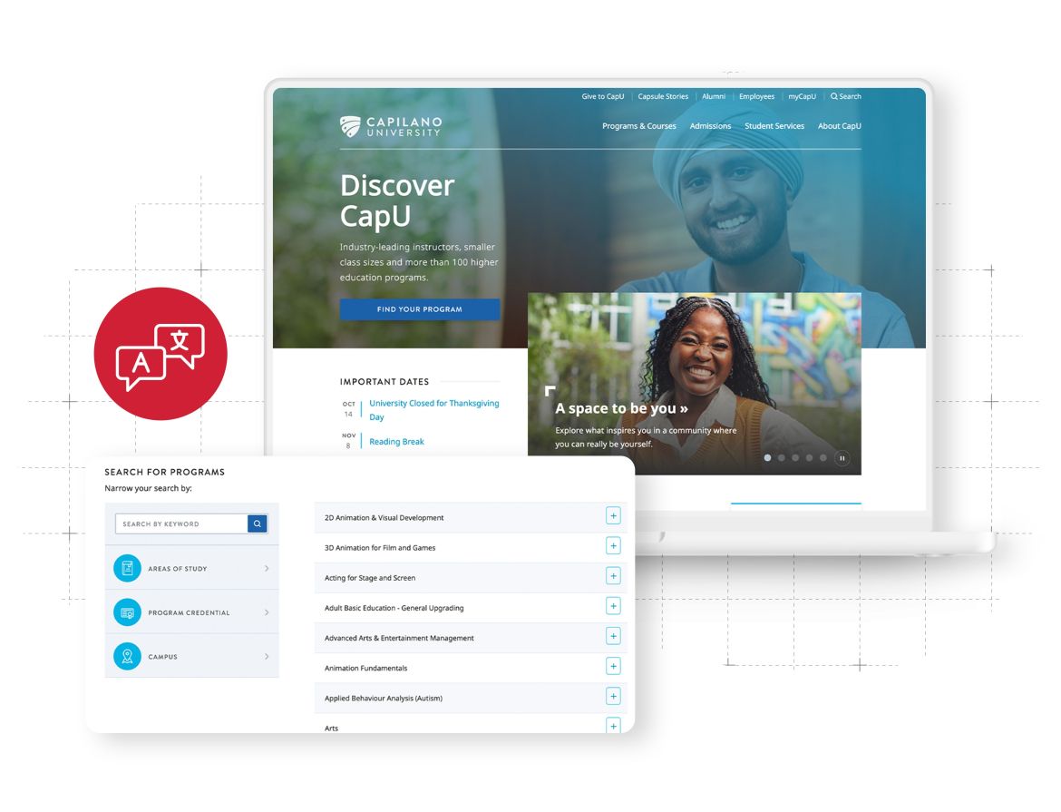 Capilano University website displayed on laptop