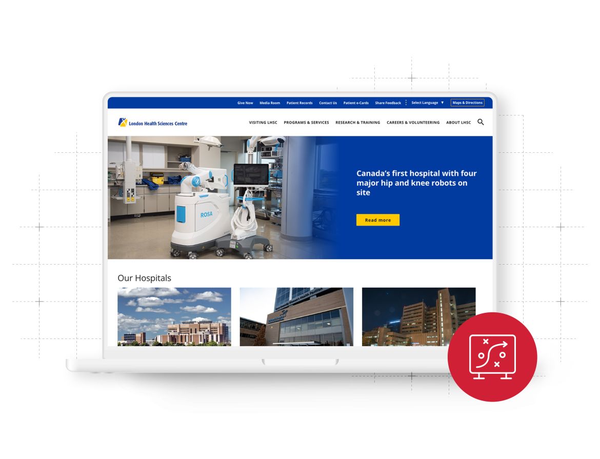 London Health Sciences Centre Homepage displayed on a white laptop