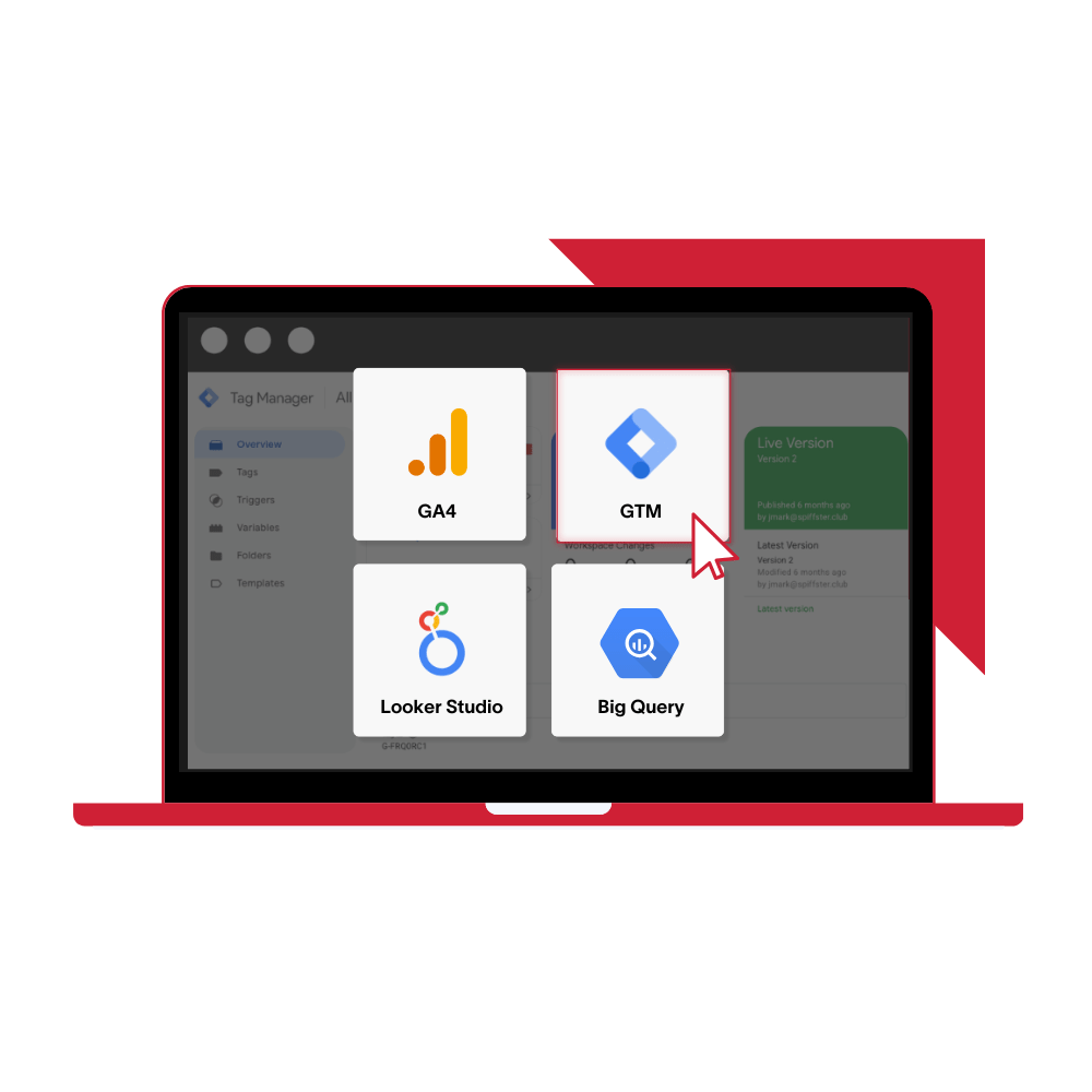Google Marketing and Analytics Hero in colour Laptop displaying Google Analytics services