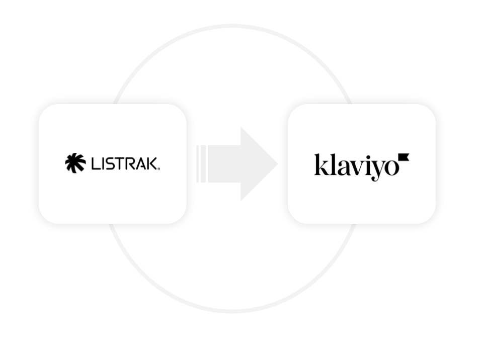 Listrak logo with arrow pointing to Klaviyo logo.
