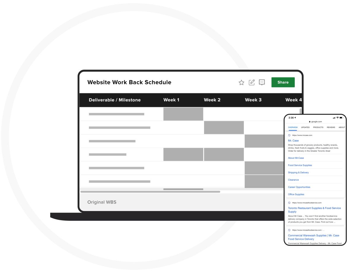 laptop mockup showing a work back schedule