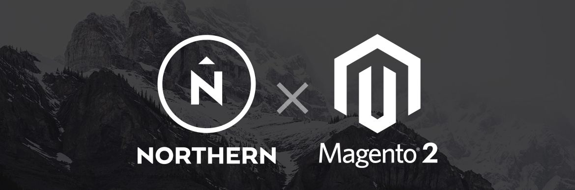 Northern x Magento 2 text over mountains