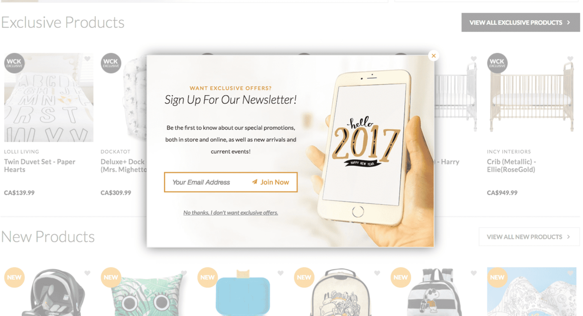 Sign up for newsletter pop-up