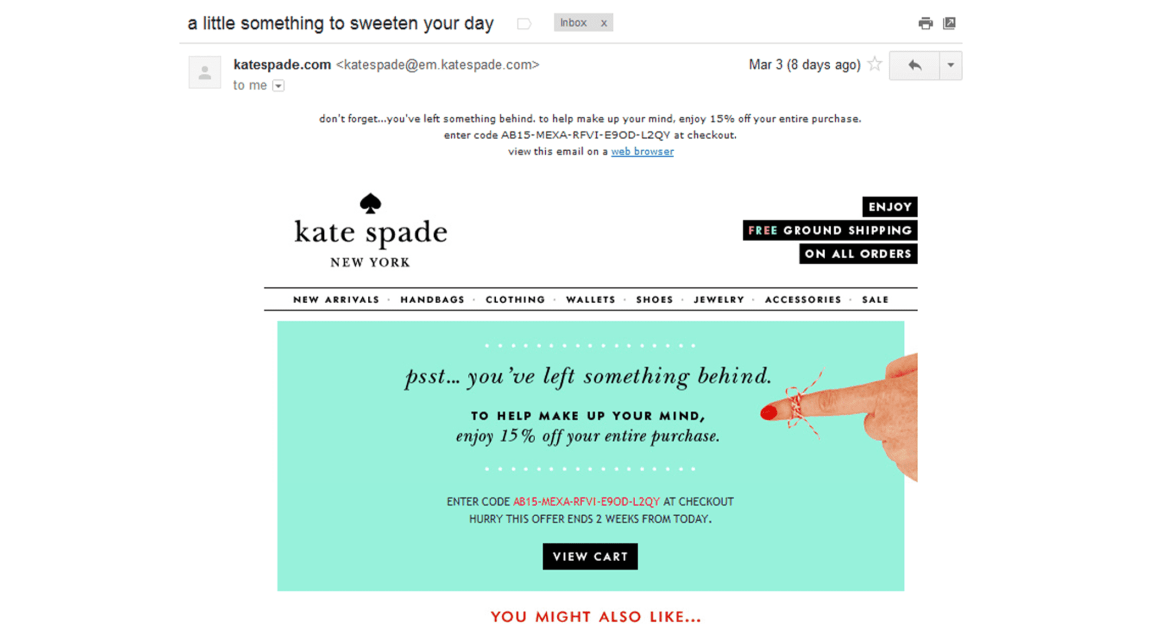 Kate Spade abandoned cart email
