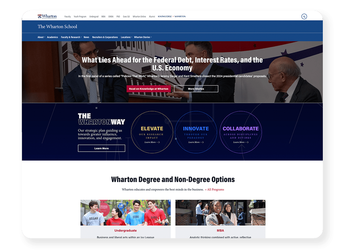 Screenshot of the Wharton website 