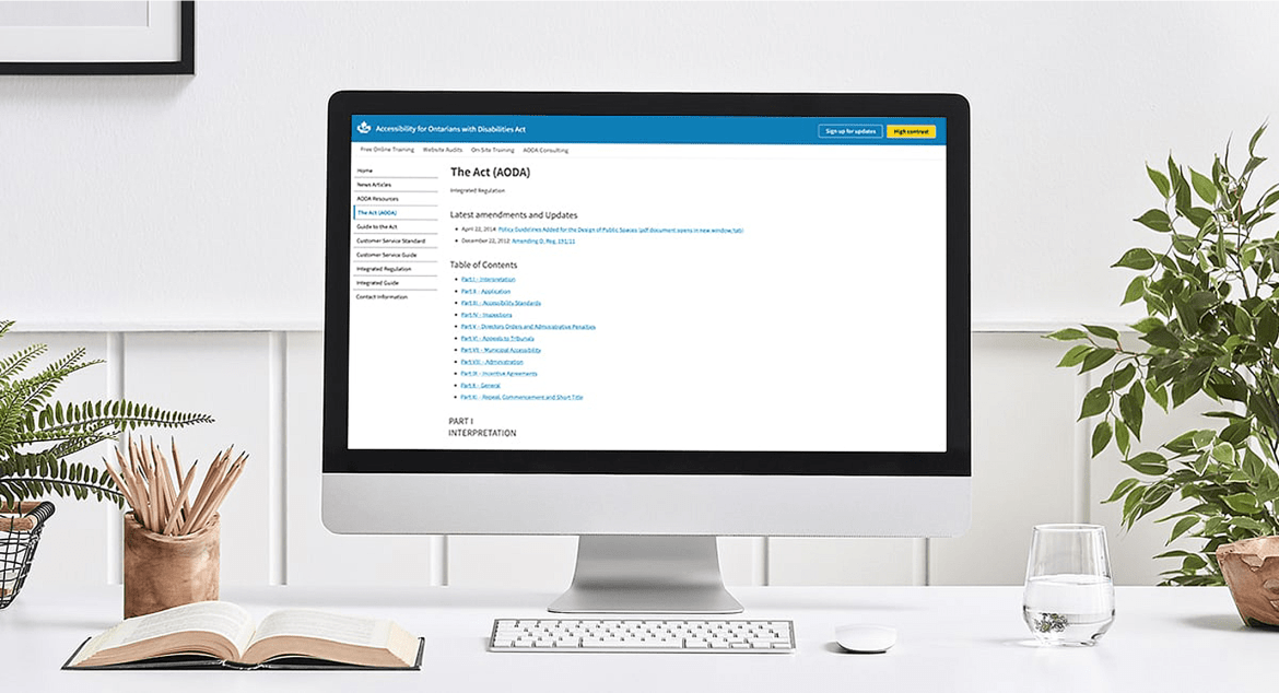 The AODA Act on a computer monitor