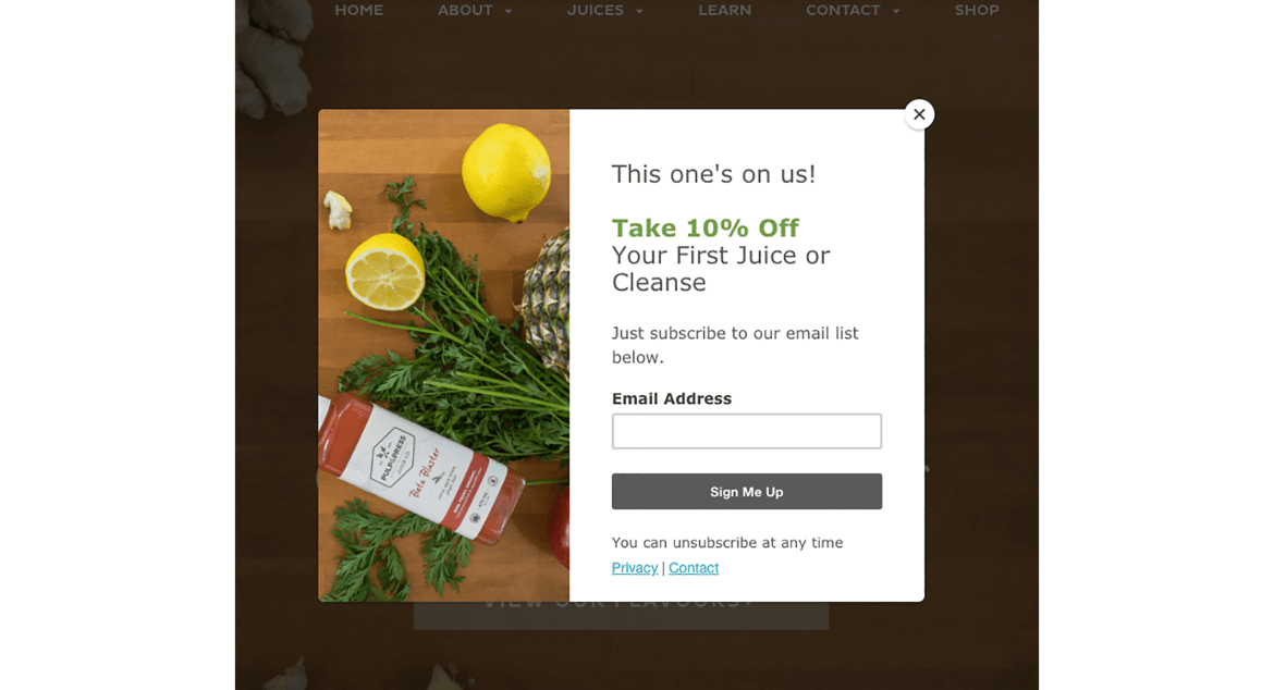 eNewsletter sign up pop-up