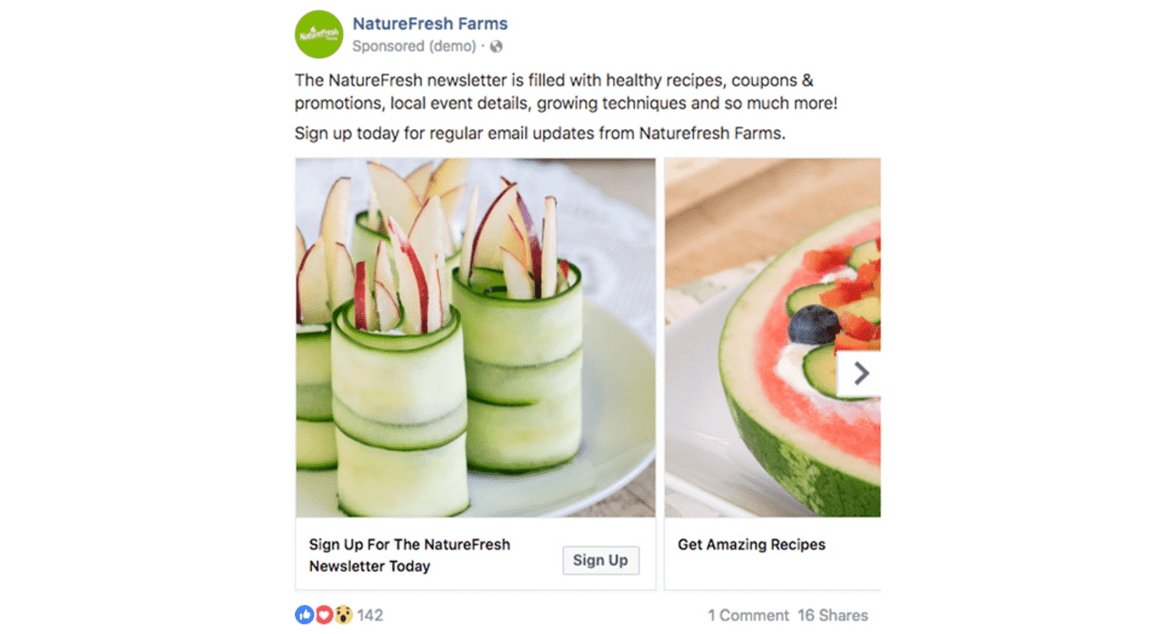 Nature Fresh Farms sponsored Facebook post