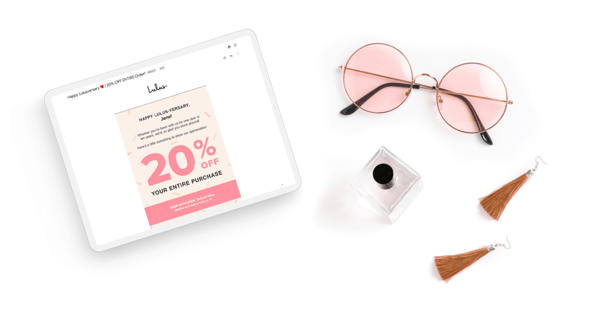 Lulu's sale email on tablet
