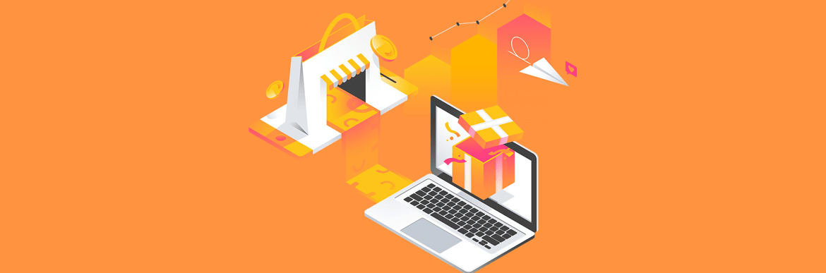 Drawing of a laptop and a store