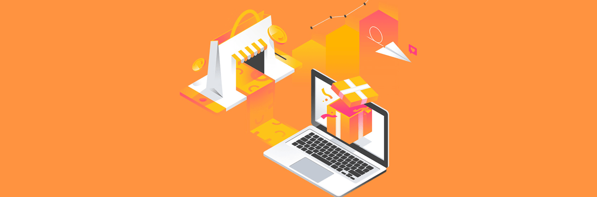 Drawing of a laptop and a store