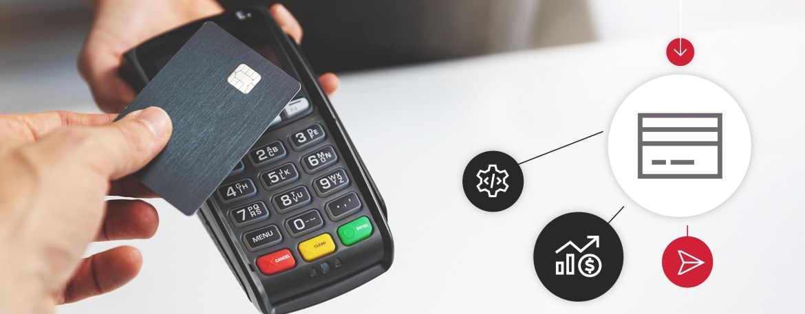 Card reader photo with card illustrations around