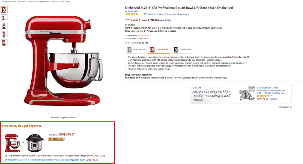 Frequently bought together items section on page