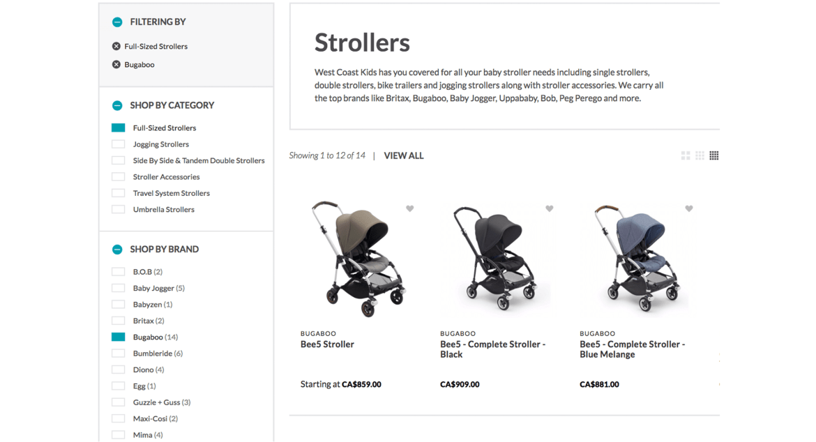 Product search results filtering
