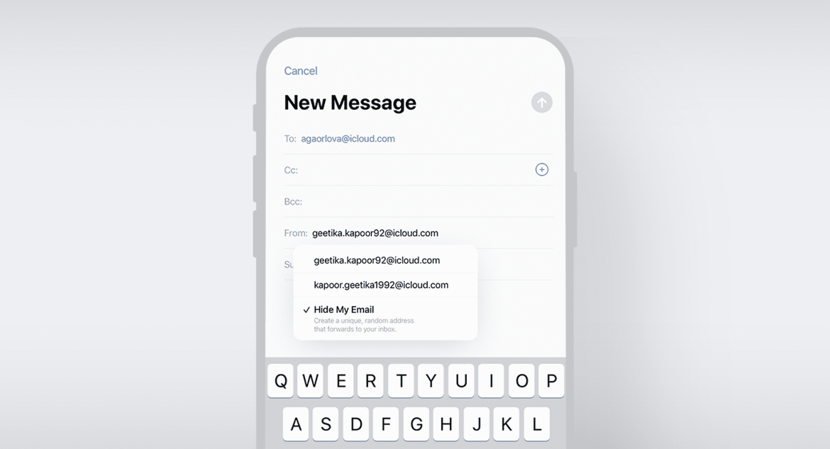 New Message with Hide My Email option