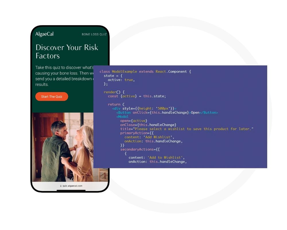 the mobile app showing codes on script