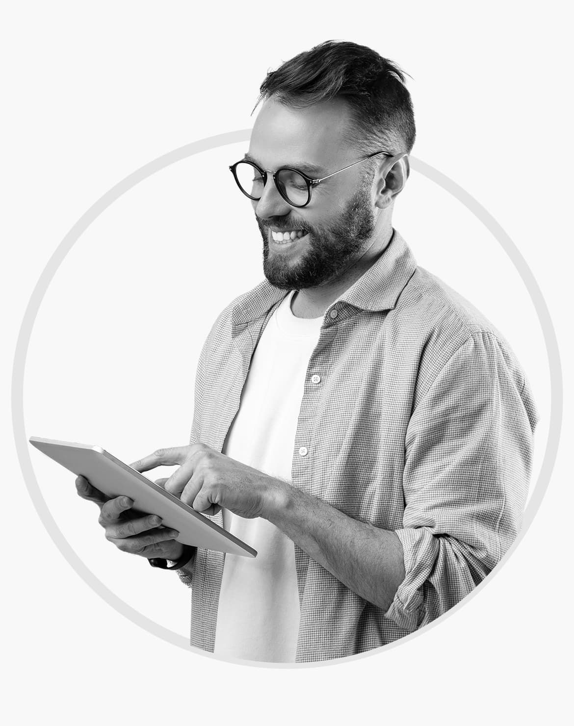 Image of man working on a tablet.