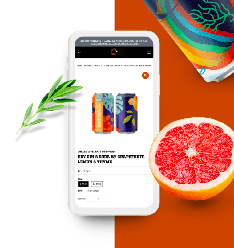 Collective Arts website on mobile with grapefruit slice