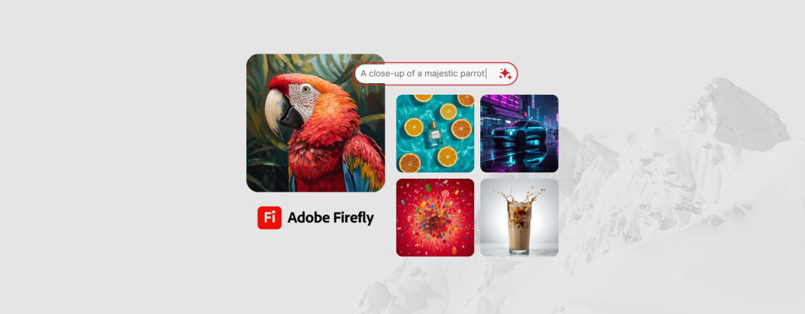 An image of a parrot based on an AI prompt along side other images that were AI prompted.