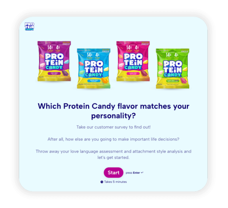 Typeform quiz for Protein Candy
