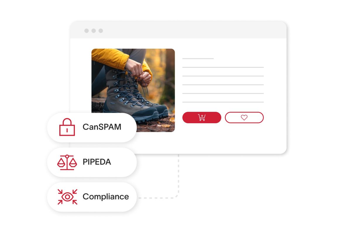 eCommerce site with CanSpam, PIPEDA, and Compliance Icons in front of it