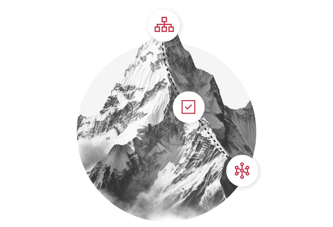 Mountain with icons distributed across it