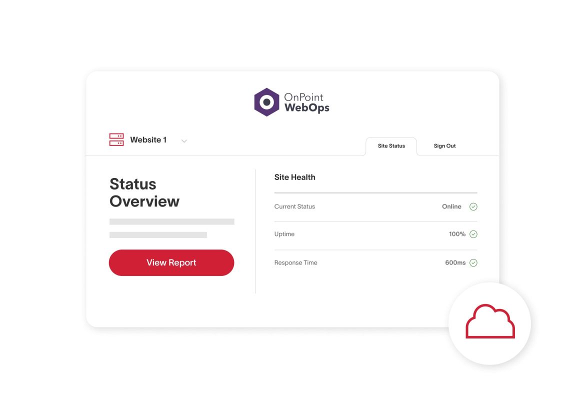 WebOps dashboard displaying overall site health and a clickable site overview button