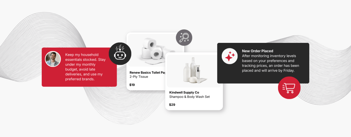 A graphical stream of AI agent to agent commerce.