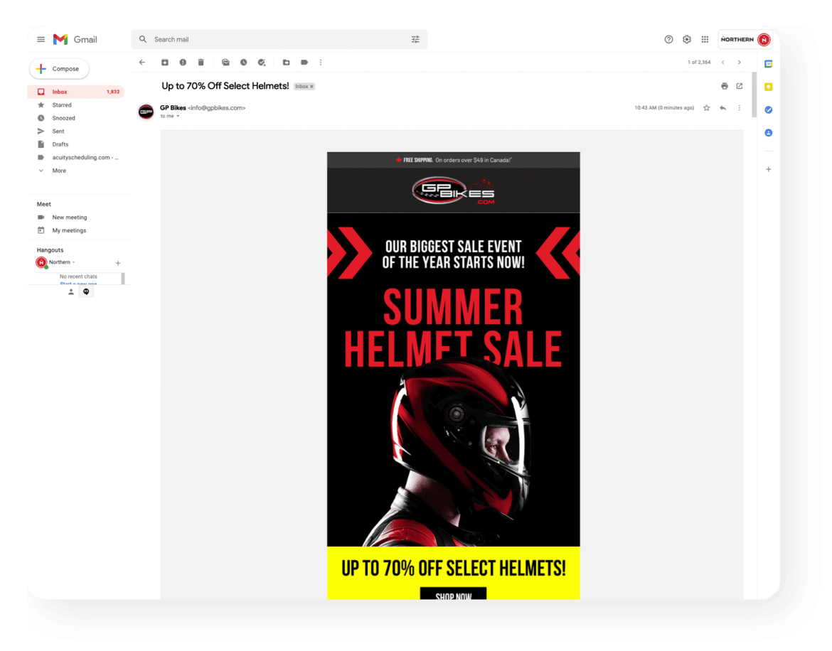 email preview in a customers inbox