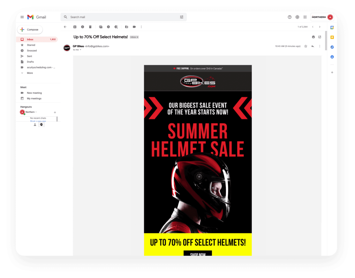 GP Bikes CS feature image C email preview in a customers inbox