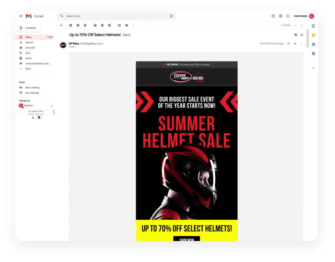 email preview in a customers inbox