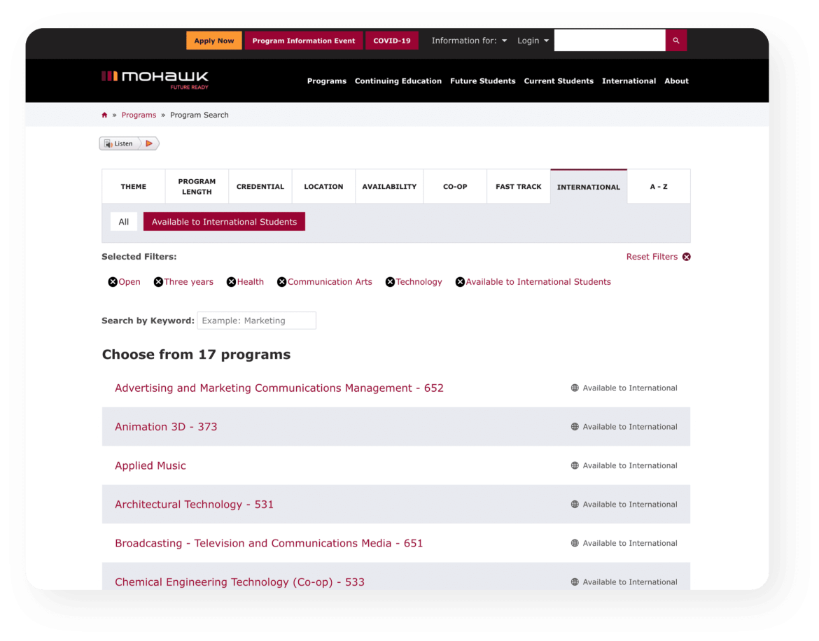 Mohawk CS Feature 4 Mohawk global search page.