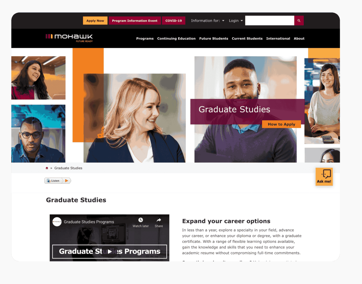 Mohawk graduate studies page.