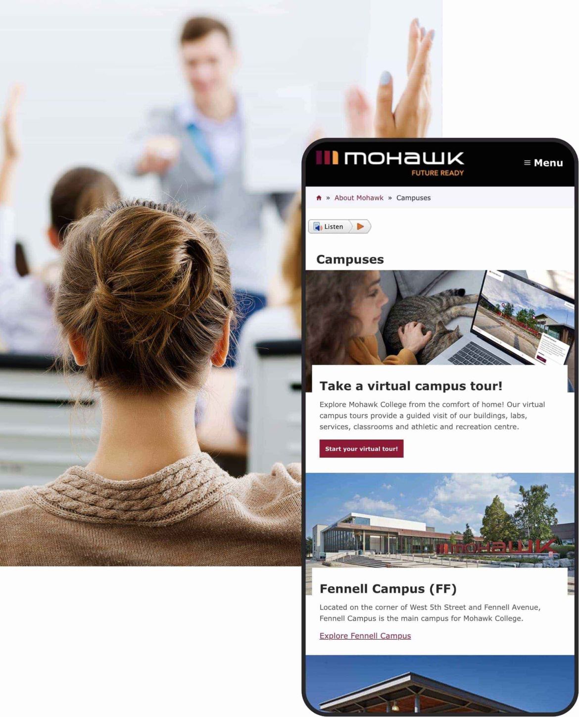 Mowawk mobile website screen.