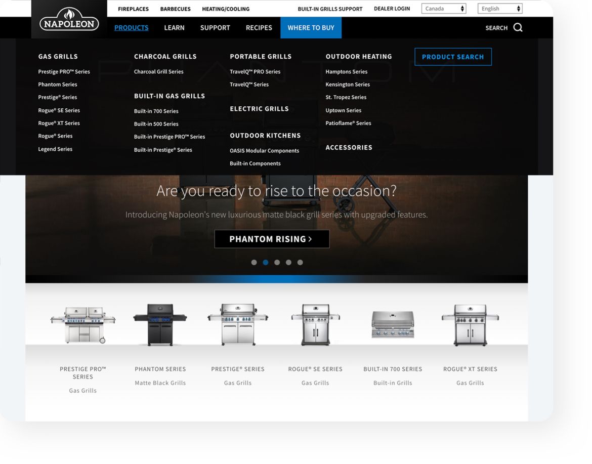 website mockups displaying the mega menu 
