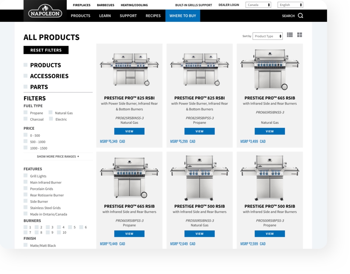 Napolean CS feature image c website view of a product category page