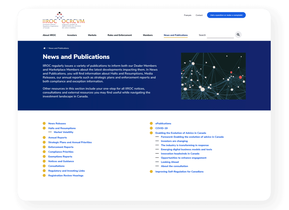 IIROC Webpage preview.