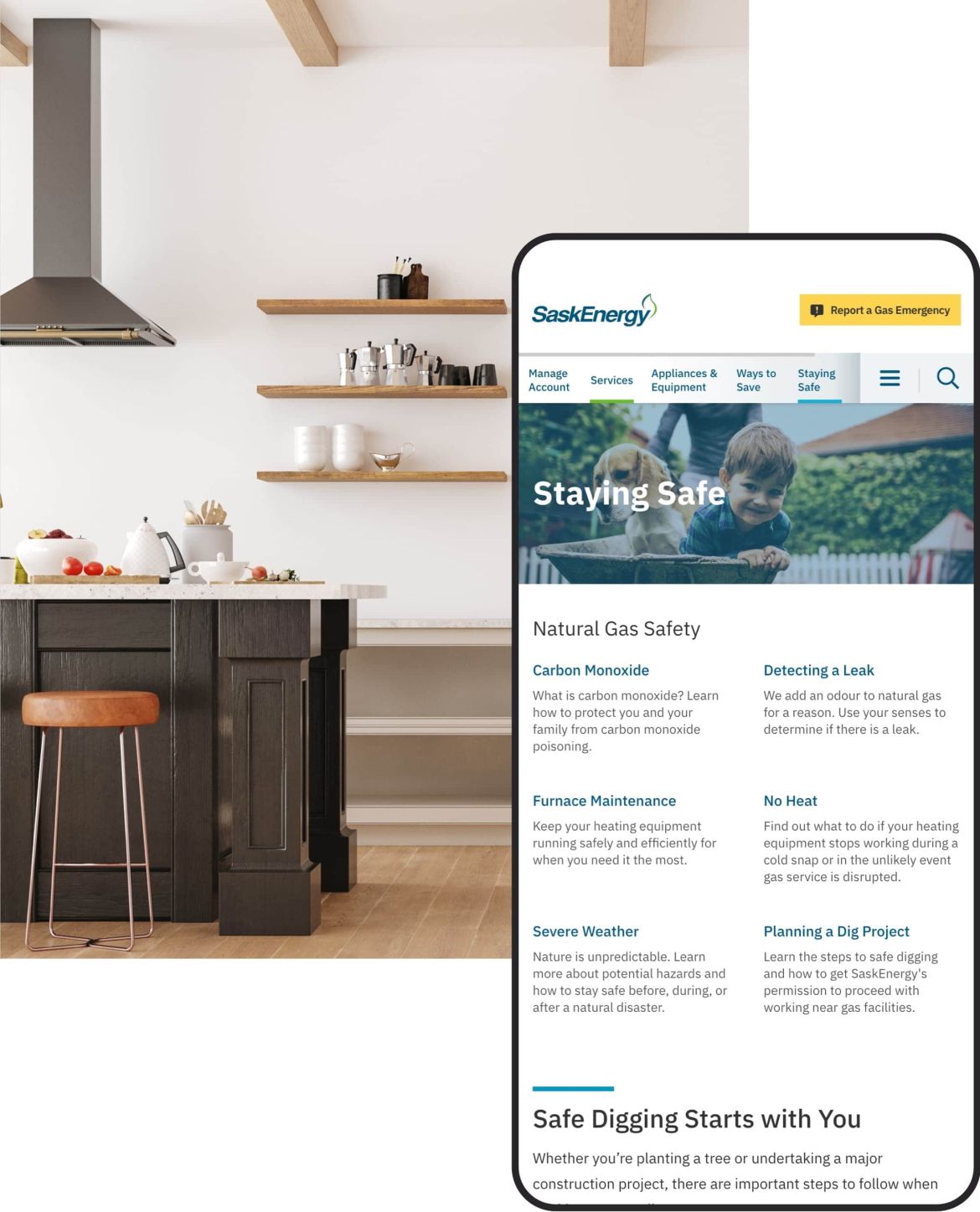 SaskEnergy mobile site rendering.
