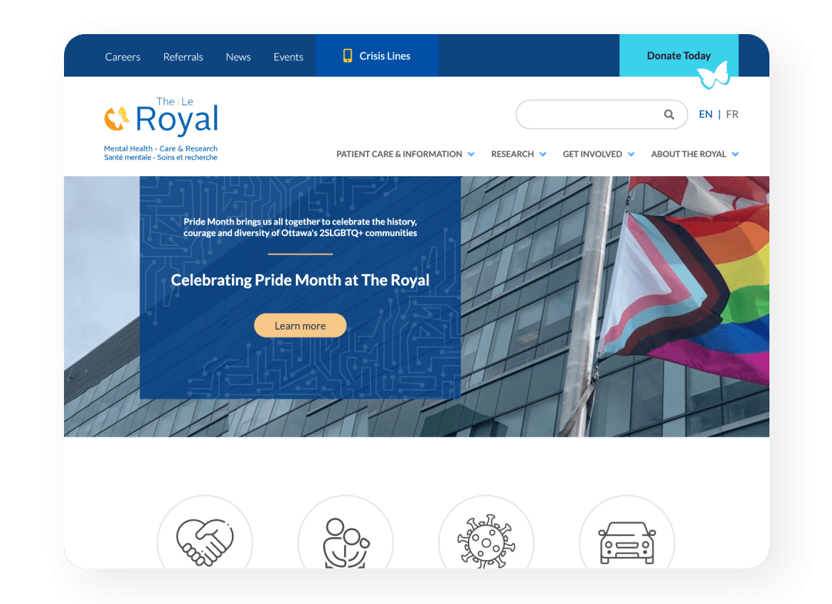 The Royal website home page.
