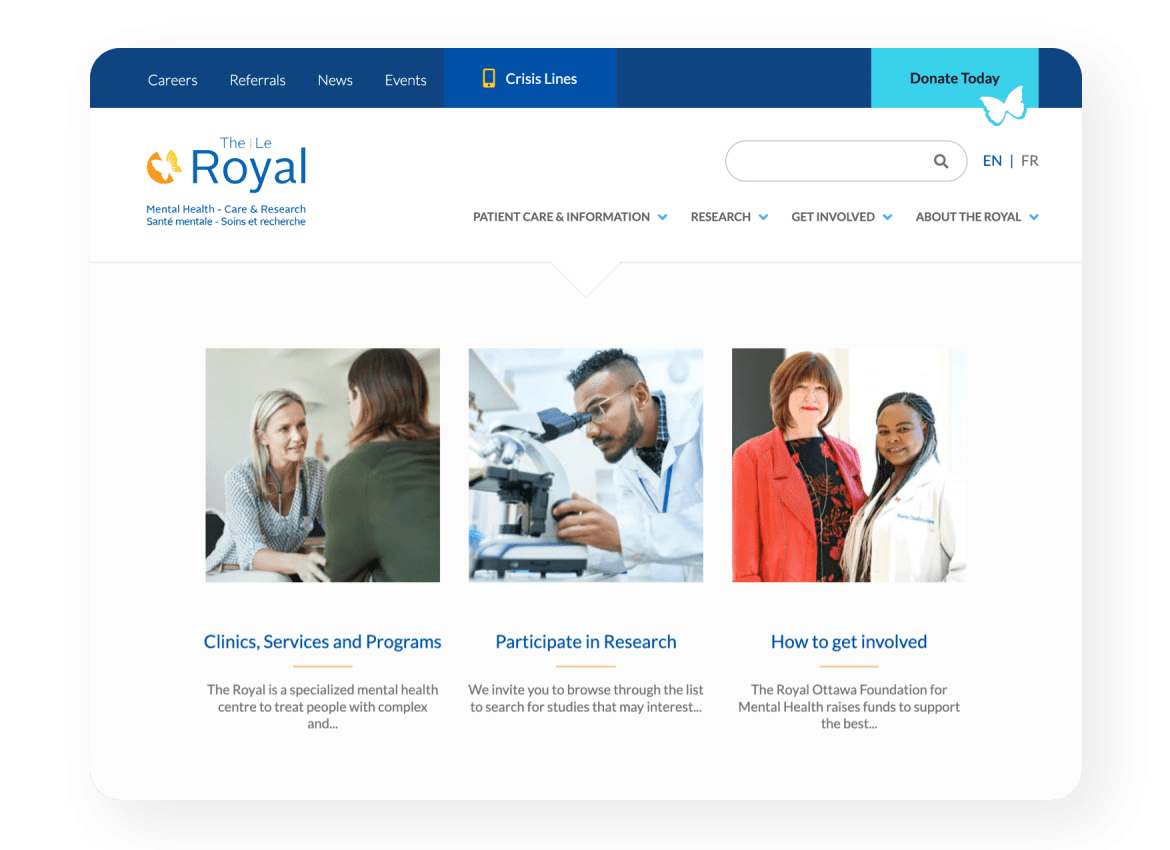 The Royal website home page.