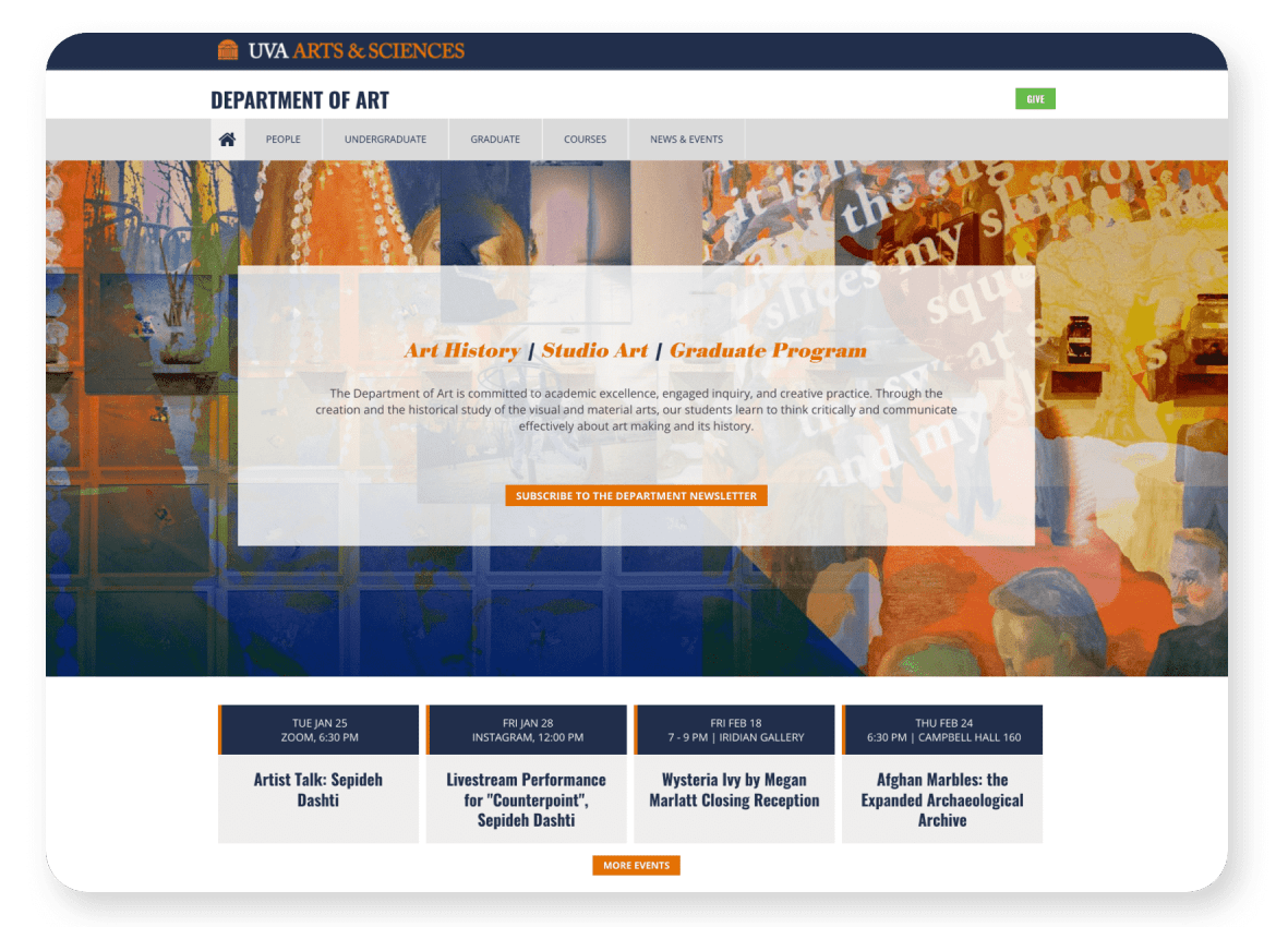 University of Virginia website, Department of Art page