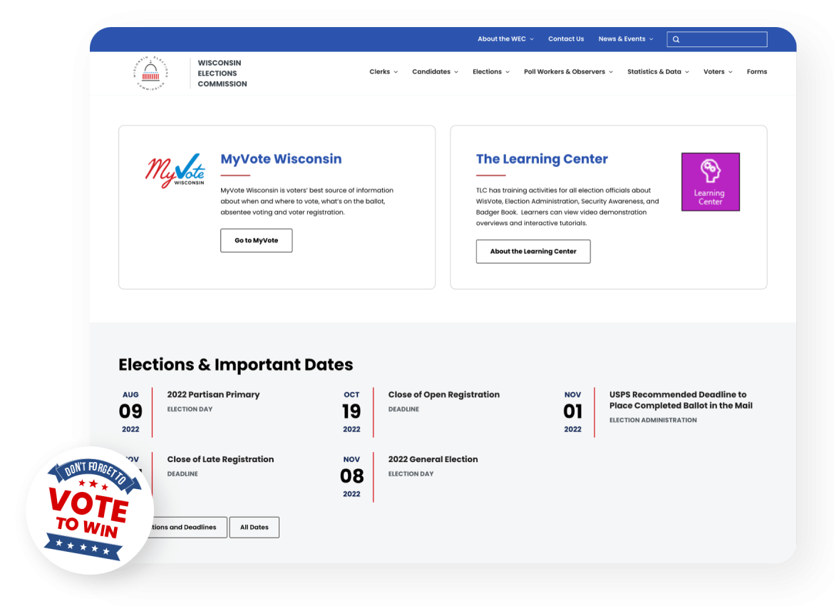 Wisconsin desktop site preview.
