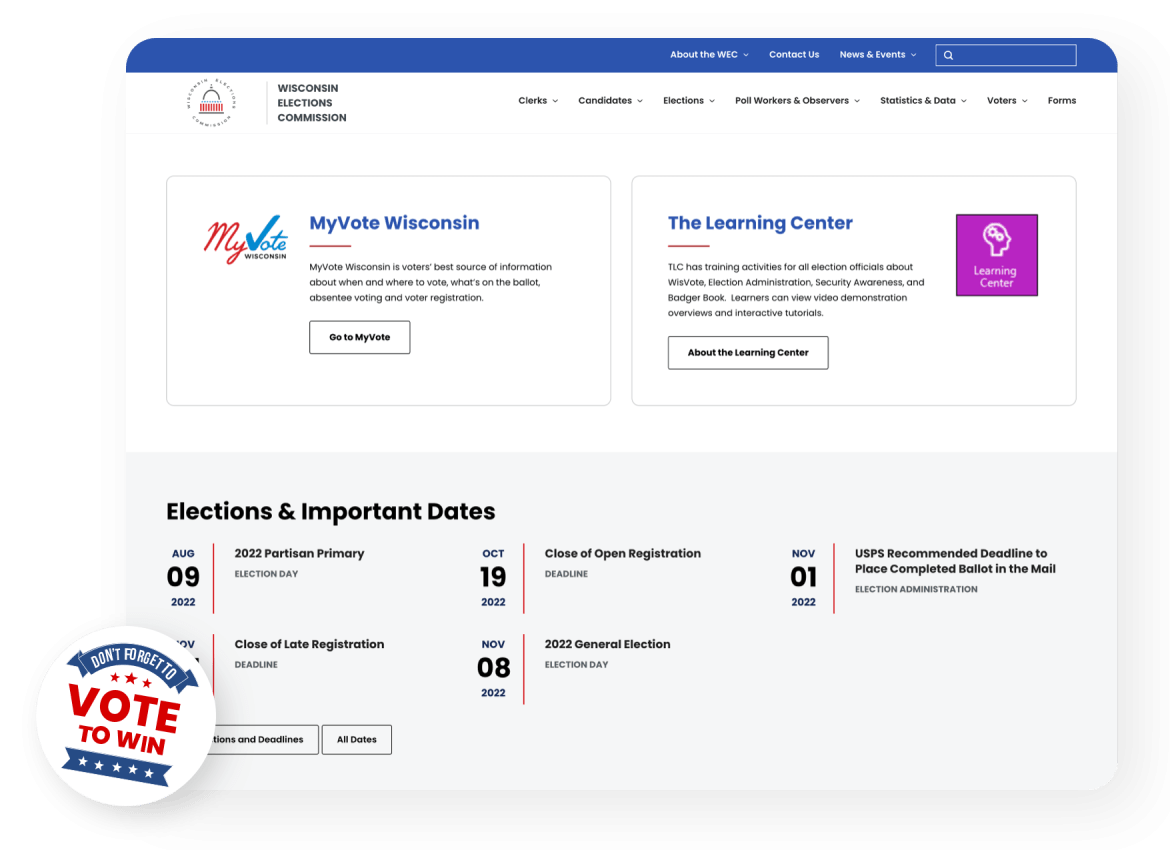 Wisconsin desktop site preview.