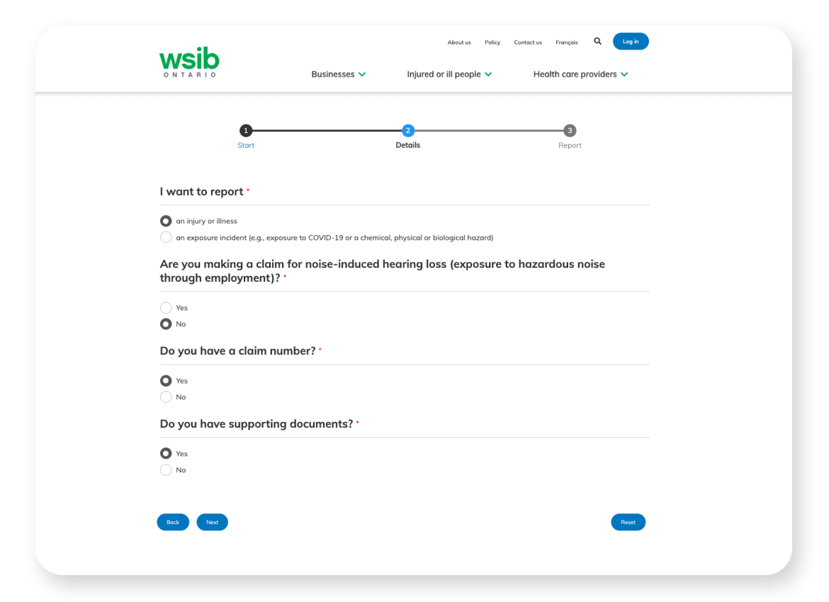WSIB website reporting functionality