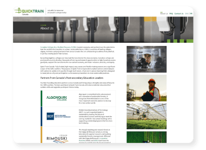 QuickTrain Website About Us Page on web browser