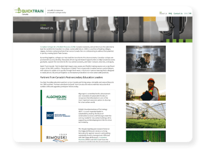 QuickTrain Website About Us Page on web browser