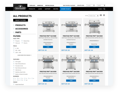 category view of the Napoleon website