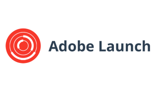 Adobe Launch logo featuring a red radar-style icon with circular arrows on the left and the words 'Adobe Launch' in dark gray text on the right