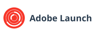 Adobe Launch logo featuring a red radar-style icon with circular arrows on the left and the words 'Adobe Launch' in dark gray text on the right