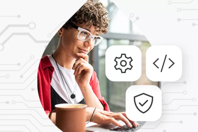 Woman looking at laptop while drinking coffee